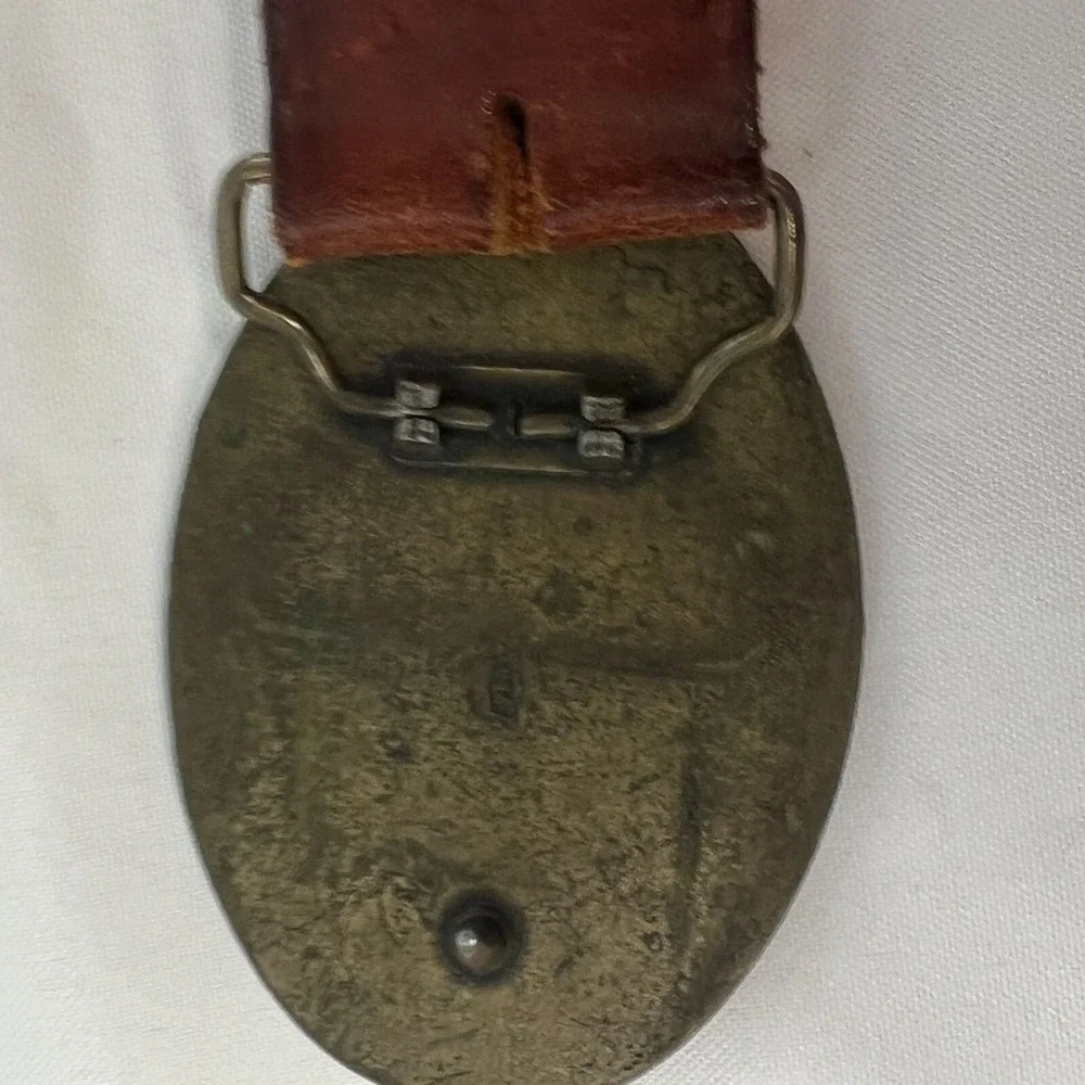 Vintage Mobile Armored Corps Belt Buckle Army Military Tooled Leather Belt‎ 42